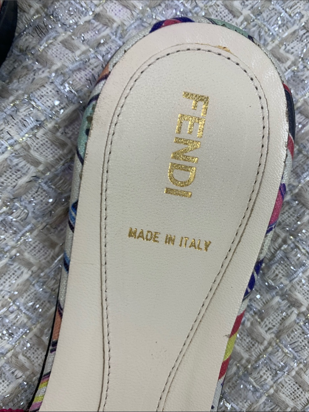 Fendi Multicolor Logo Slide Mules with Pink Rope Strap - Picture 8 of 9